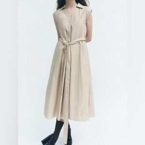 Zara Elegant Beige Maxi Dress Size Medium